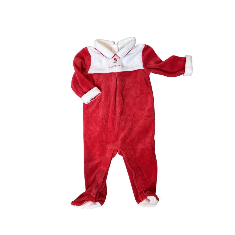 Janie and Jack Sleeper Baby 3-6 Months Red First Christmas Footed One-piece
